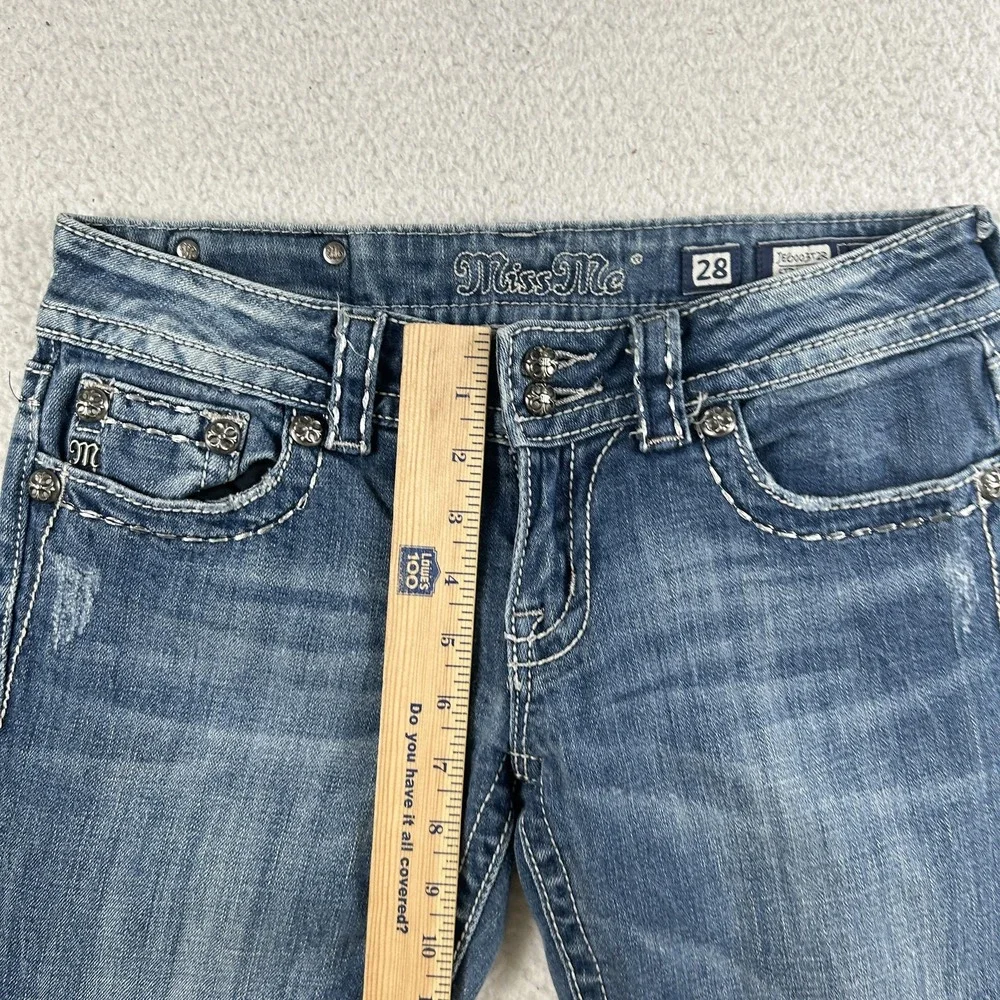 Miss Me‎ Jeans Womens 28 Straight Leg Embellished Flap Pockets Y2K Angel Wings - Picture 12 of 16